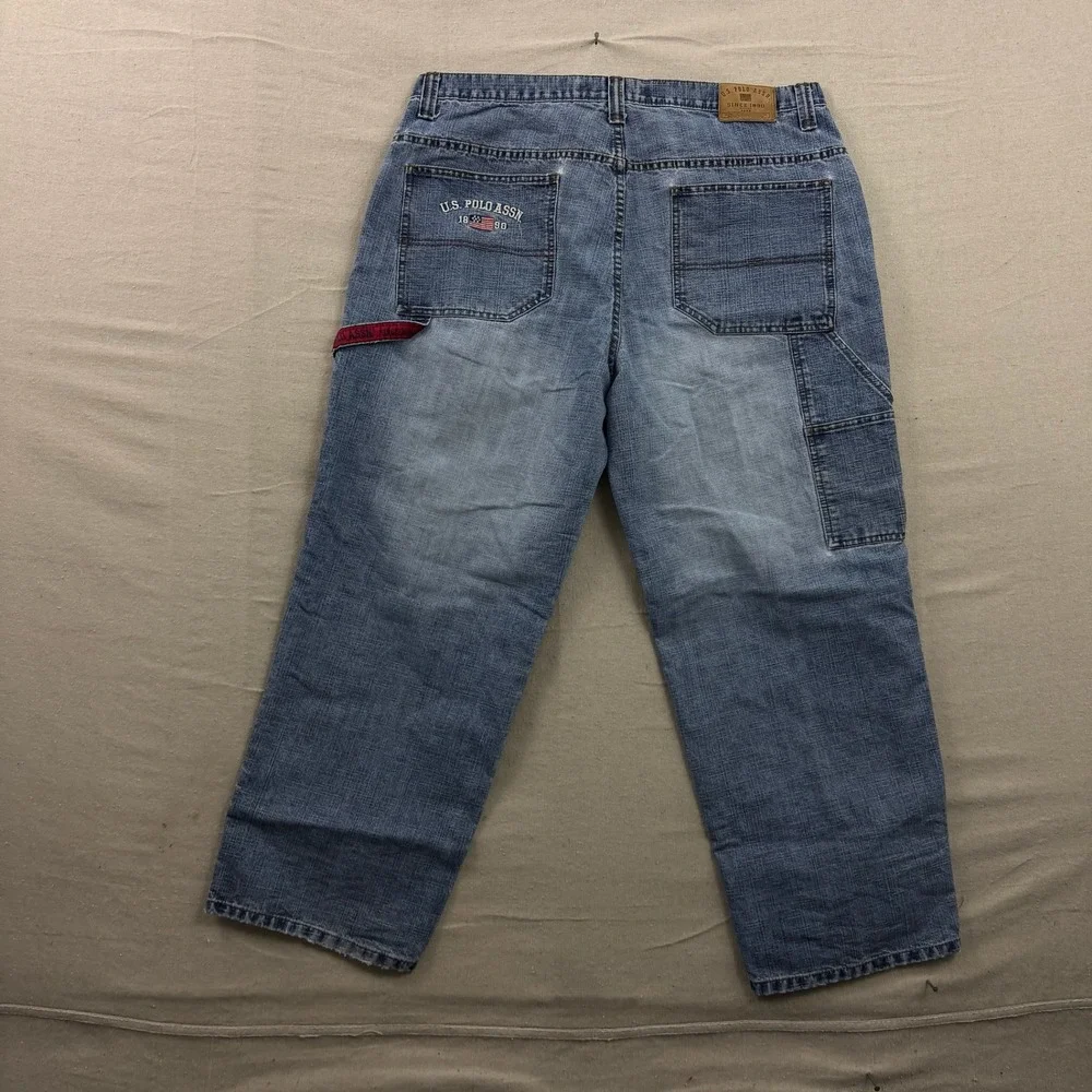 U.S. Polo Assn. Carpenter Jeans Mens 40x30 Blue Light Wash Hammer Loop Denim